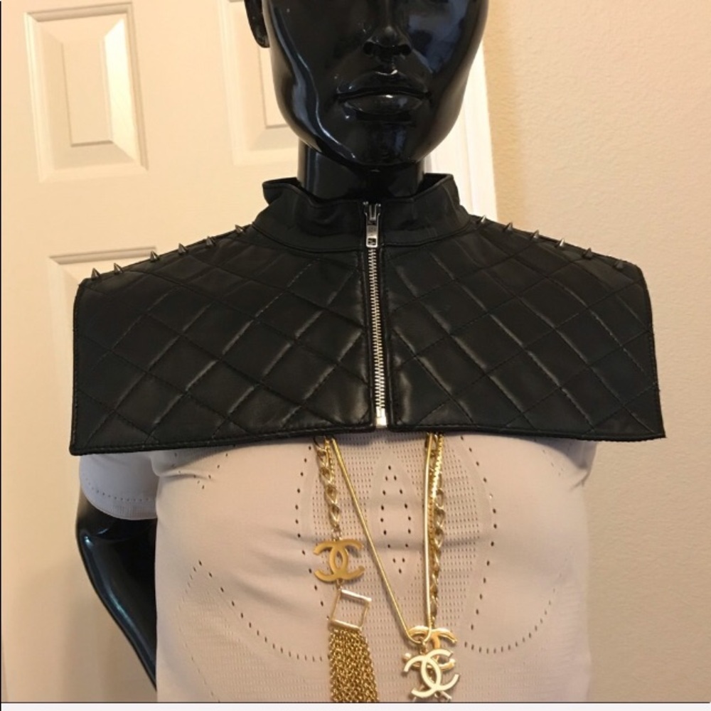 Quilted Black Women's Cape with Studded Detail